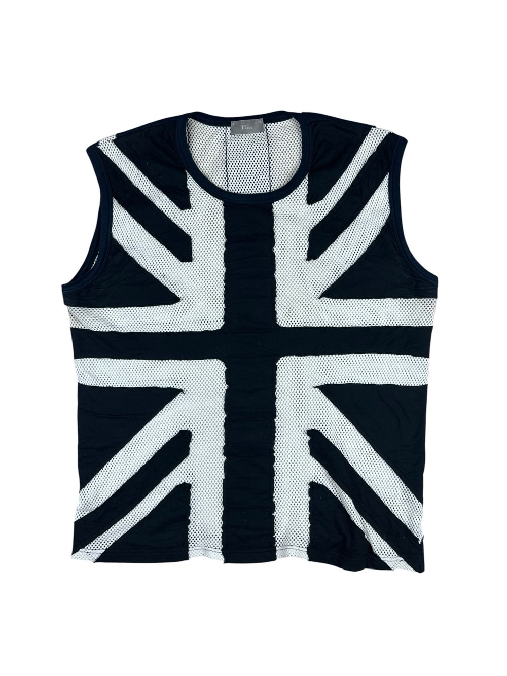Dior Homme SS06 Runway Black & White Union Jack Mesh Tank Top